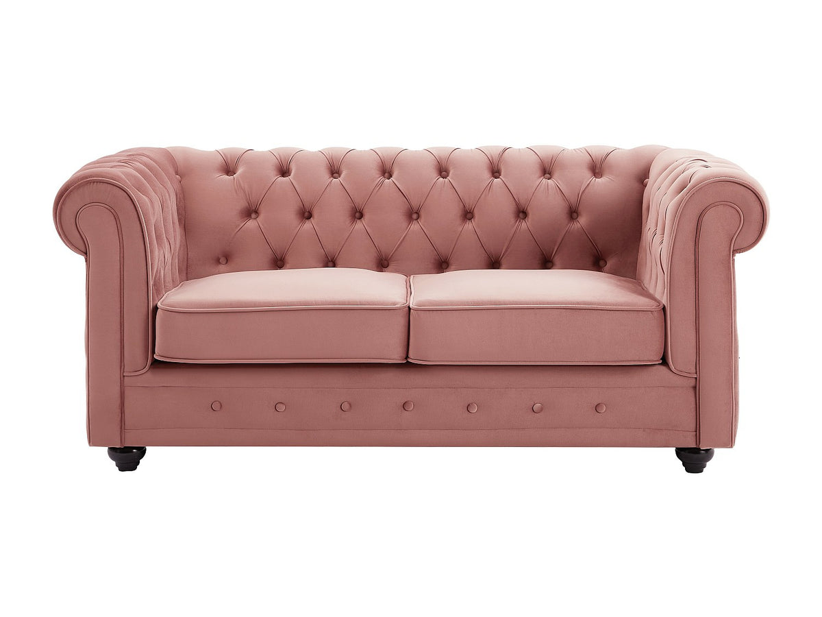 Capitonnage du canapé chesterfield GORDON 2 places velours rose poudré