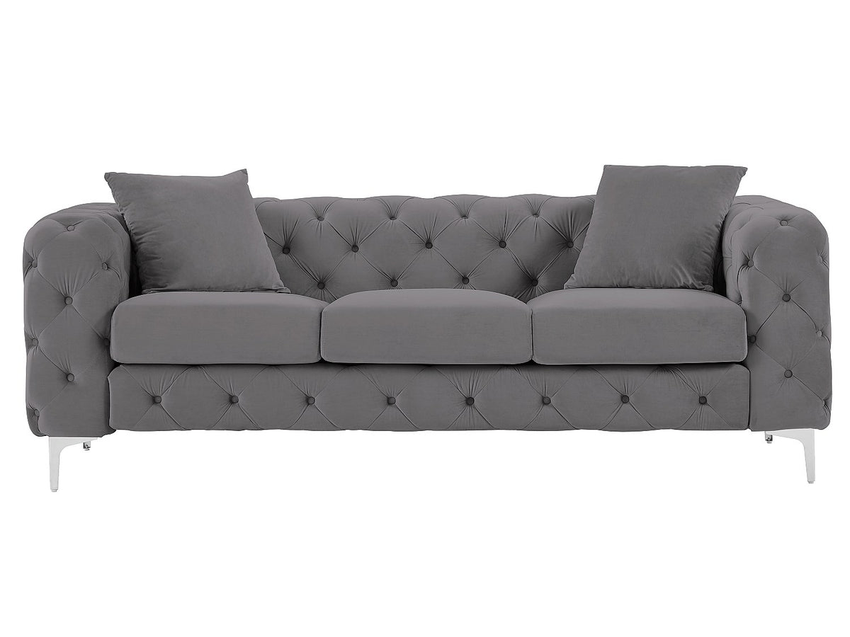 Capitonnage du canapé chesterfield EDWINA 3 places velours gris anthracite