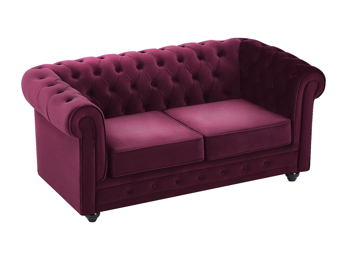 Accoudoirs roulés du canapé chesterfield TENNYSON en velours bordeaux