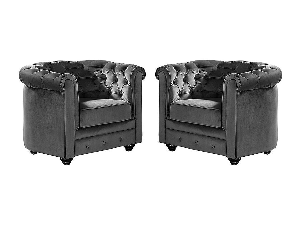 Lot de 2 fauteuils chesterfield en velours gris anthracite - ASHFORD