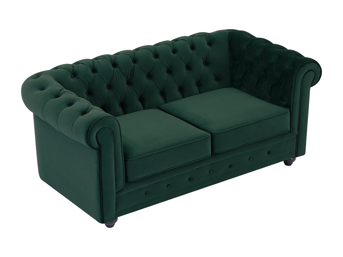Dossier capitonné du canapé chesterfield DICKENS en velours vert