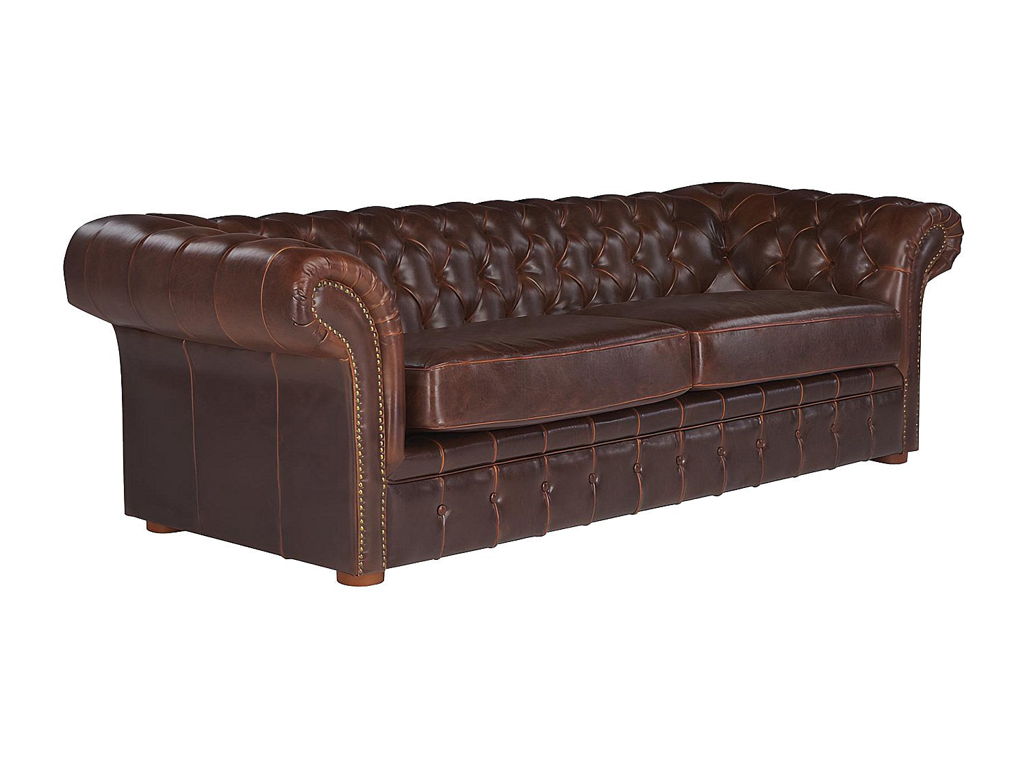 Détail du cuir de vachette vieilli du canapé chesterfield CLOTAIRE