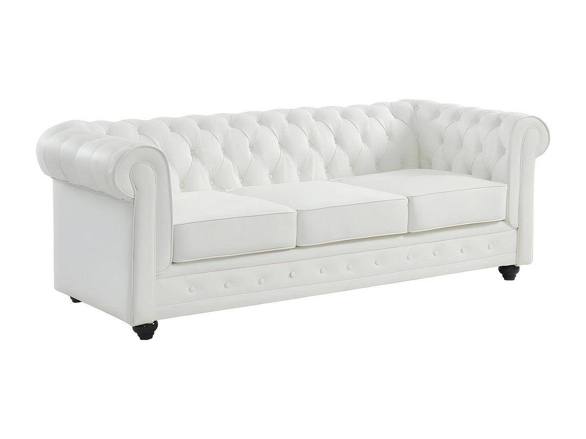 Vue d'ensemble du canapé chesterfield BEAUMONT 3 places cuir blanc