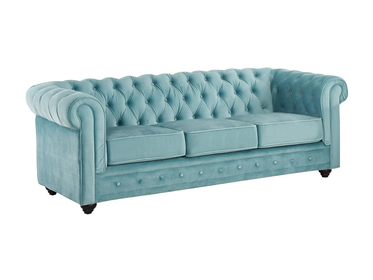 Accoudoirs arrondis du canapé chesterfield JUDSON bleu ciel