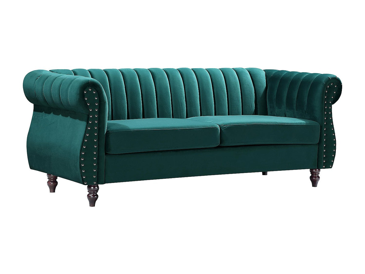 Finitions cloutées du canapé chesterfield TRUMBO 3 places vert émeraude