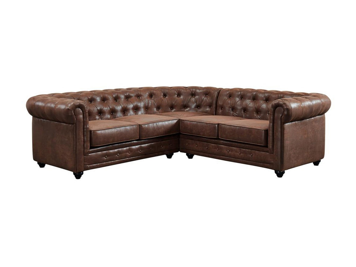 Détail de la microfibre aspect cuir vieilli du canapé chesterfield CARLTON
