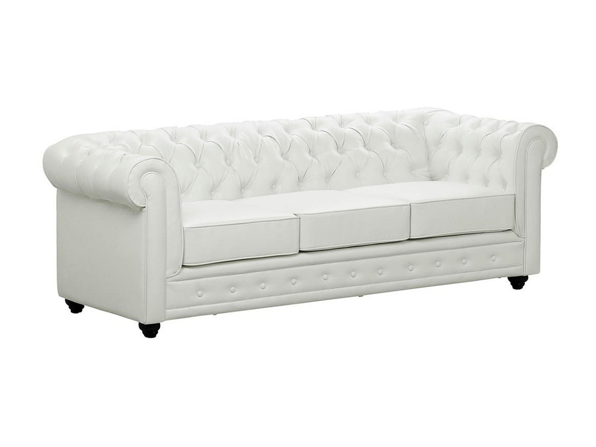 Détail du simili cuir blanc du canapé chesterfield IRVING 3 places