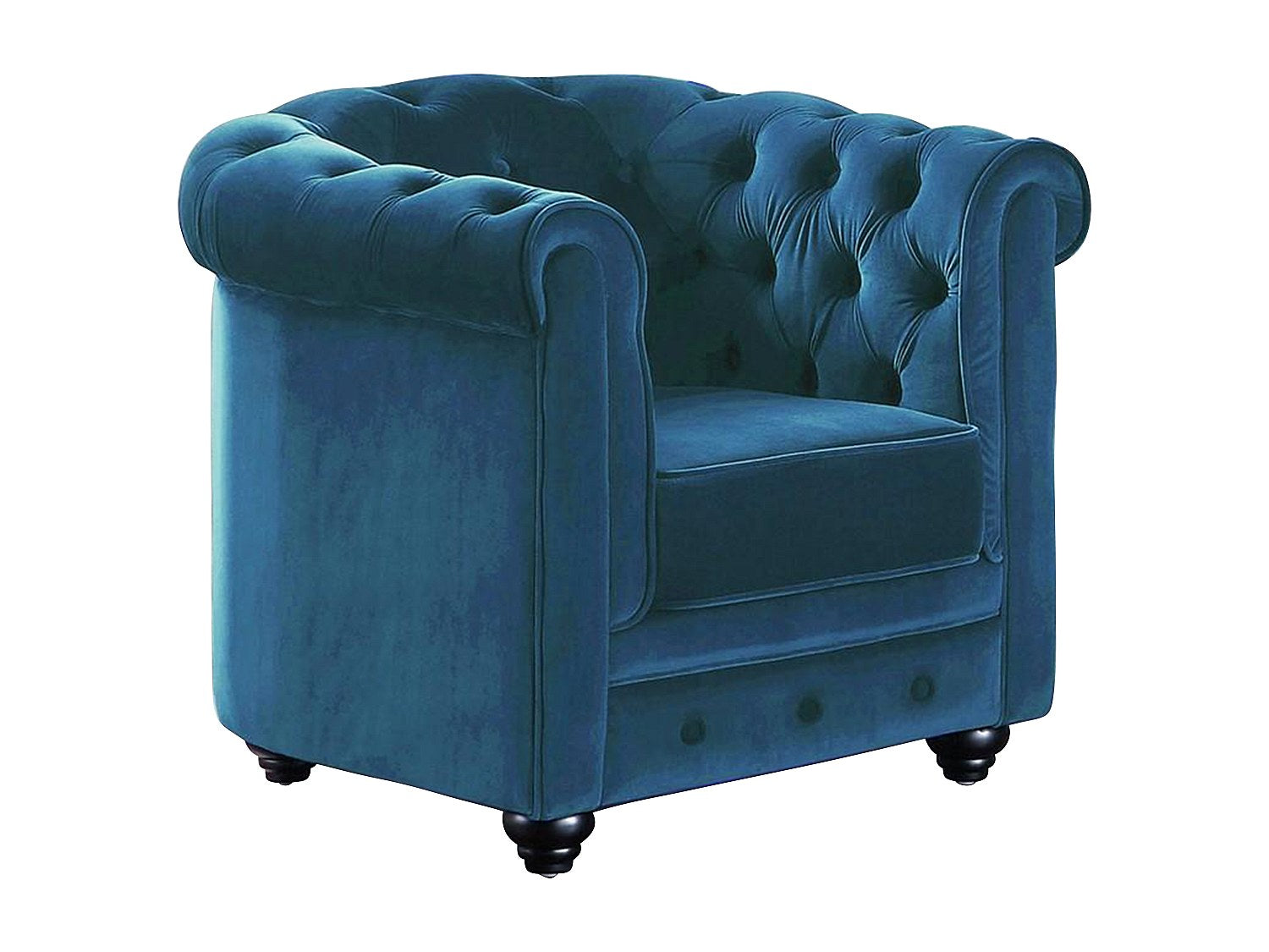 Vue d'ensemble du fauteuil chesterfield KELSO 1 place bleu canard
