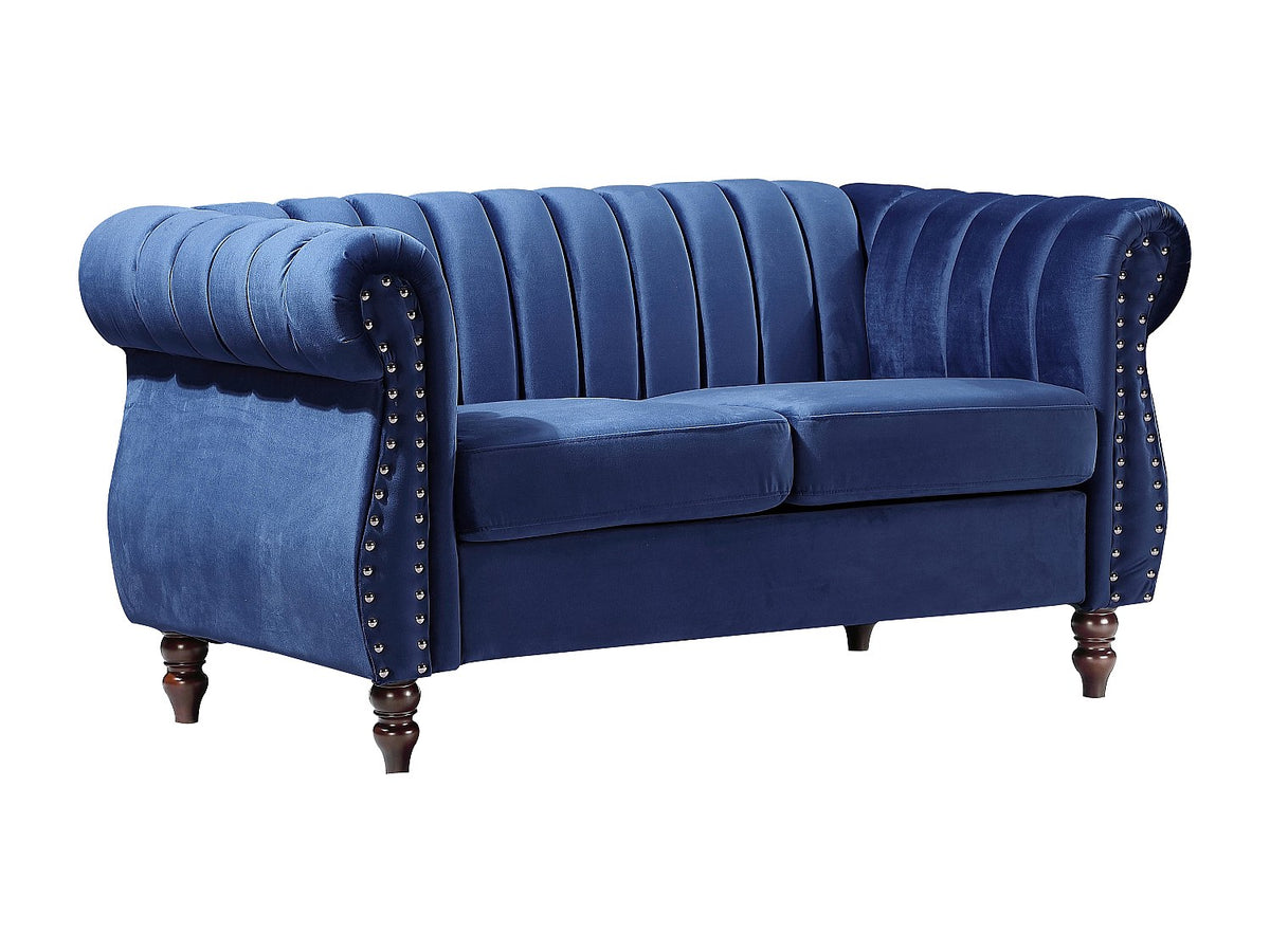 Vue d'ensemble du canapé chesterfield TRUMBO 2 places bleu roi