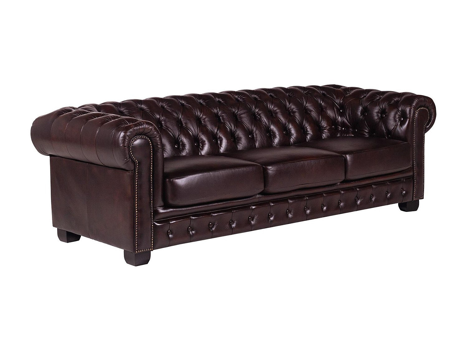Capitonnage et clous du canapé chesterfield BRENTON 4 places bordeaux