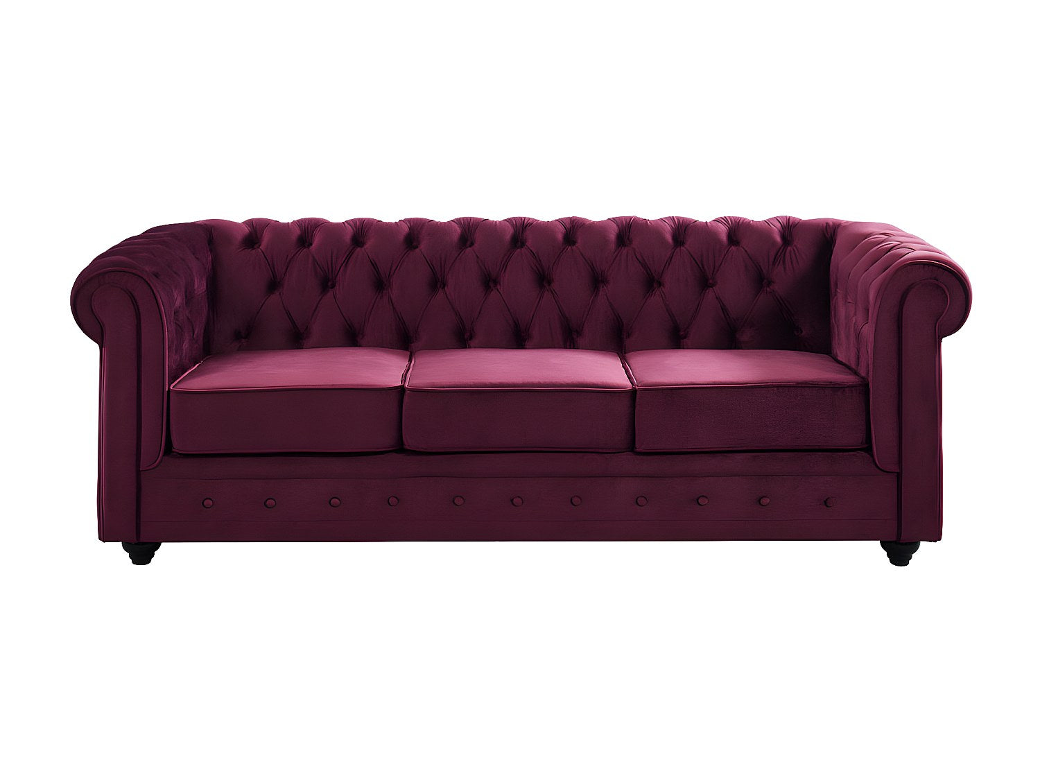 Capitonnage du canapé chesterfield SHERWOOD 3 places velours bordeaux