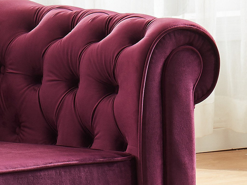 Assise déhoussable du canapé chesterfield SHERWOOD en velours bordeaux