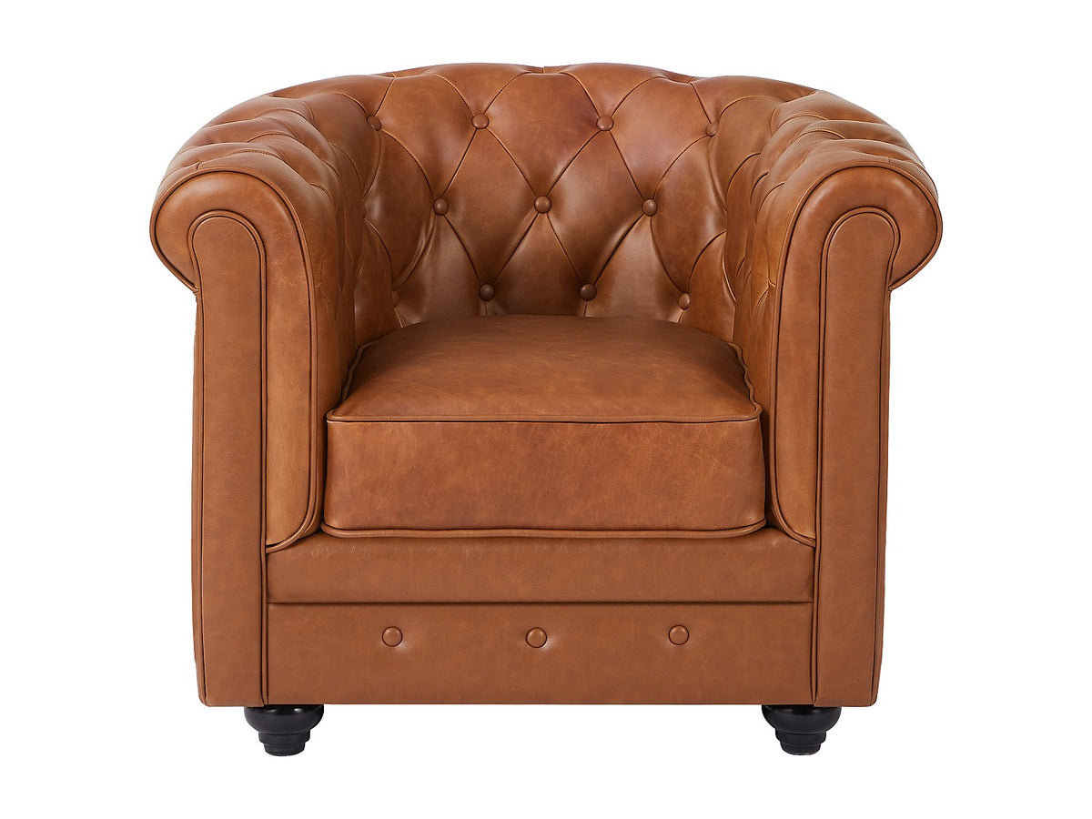 Accoudoirs roulés du fauteuil chesterfield THAMES cuir de vachette