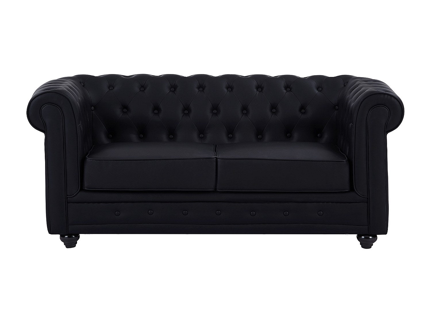Détail du simili cuir noir du canapé chesterfield IRVING