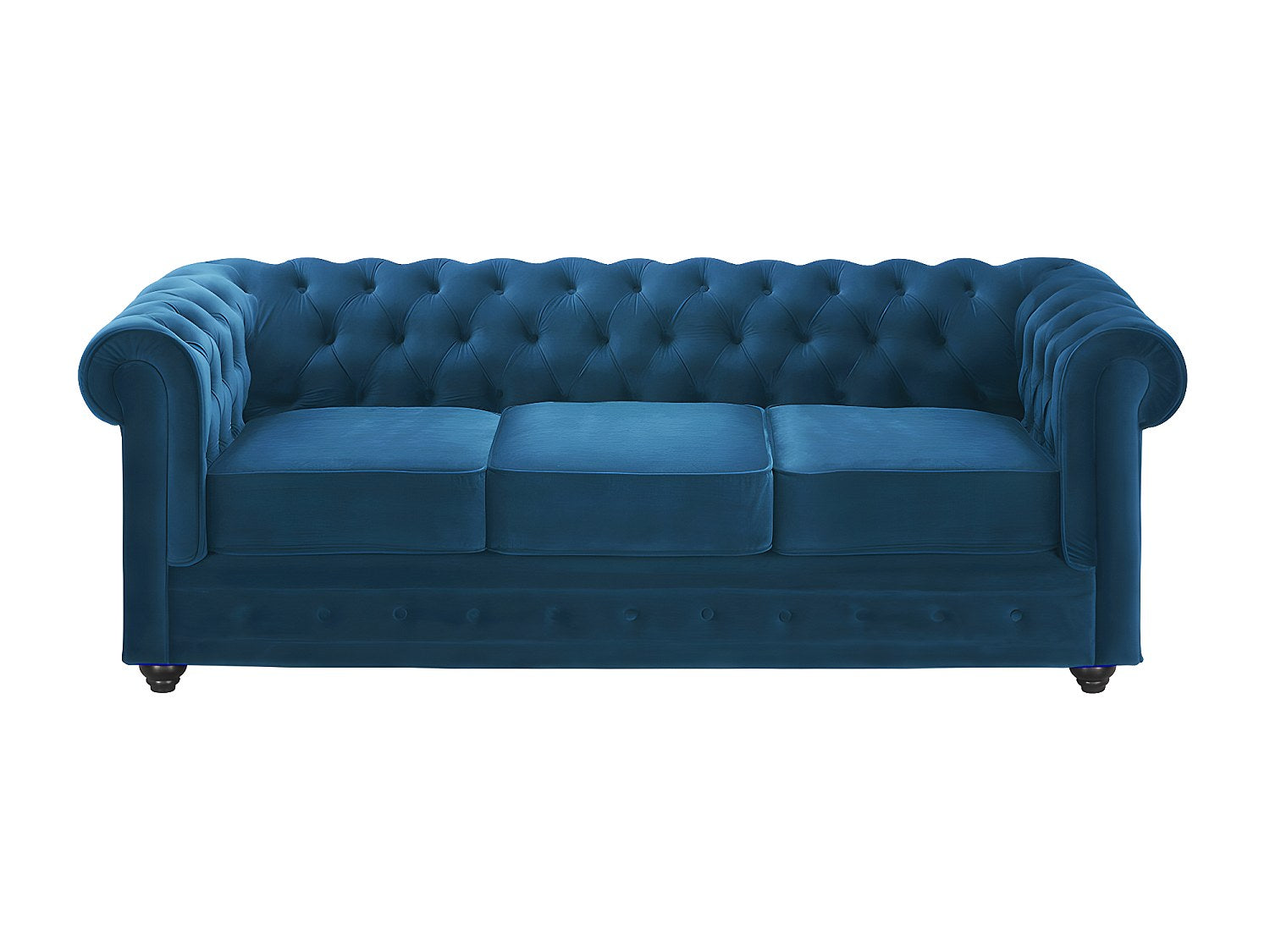 Capitonnage du canapé chesterfield WALLACE 3 places velours bleu canard
