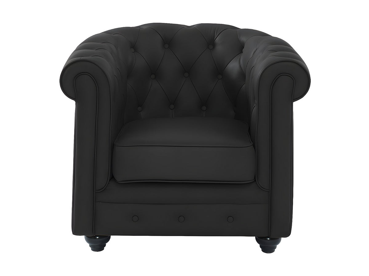 Vue d'ensemble du fauteuil chesterfield BEAUMONT 1 place cuir noir