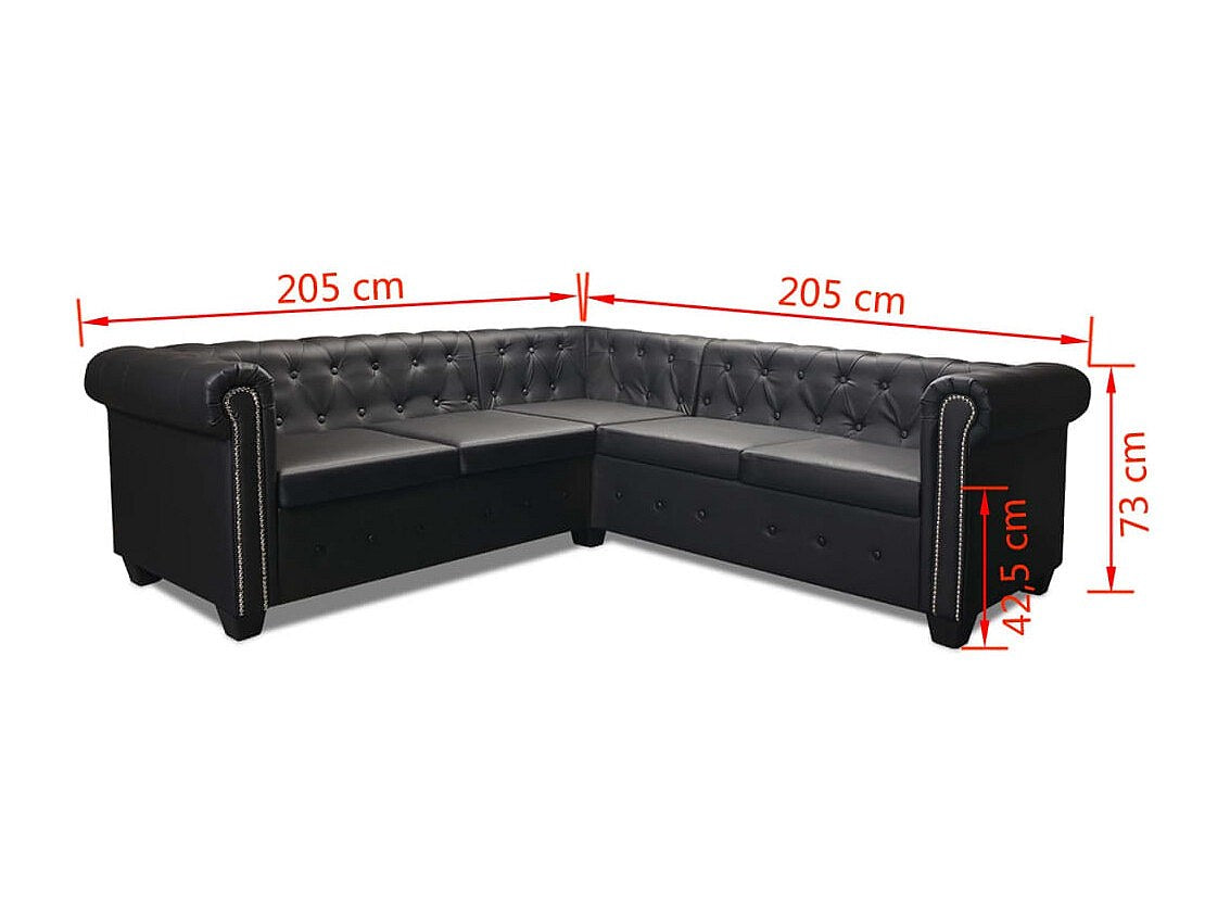Méridienne du canapé d'angle chesterfield ROCHAMBEAU en simili noir