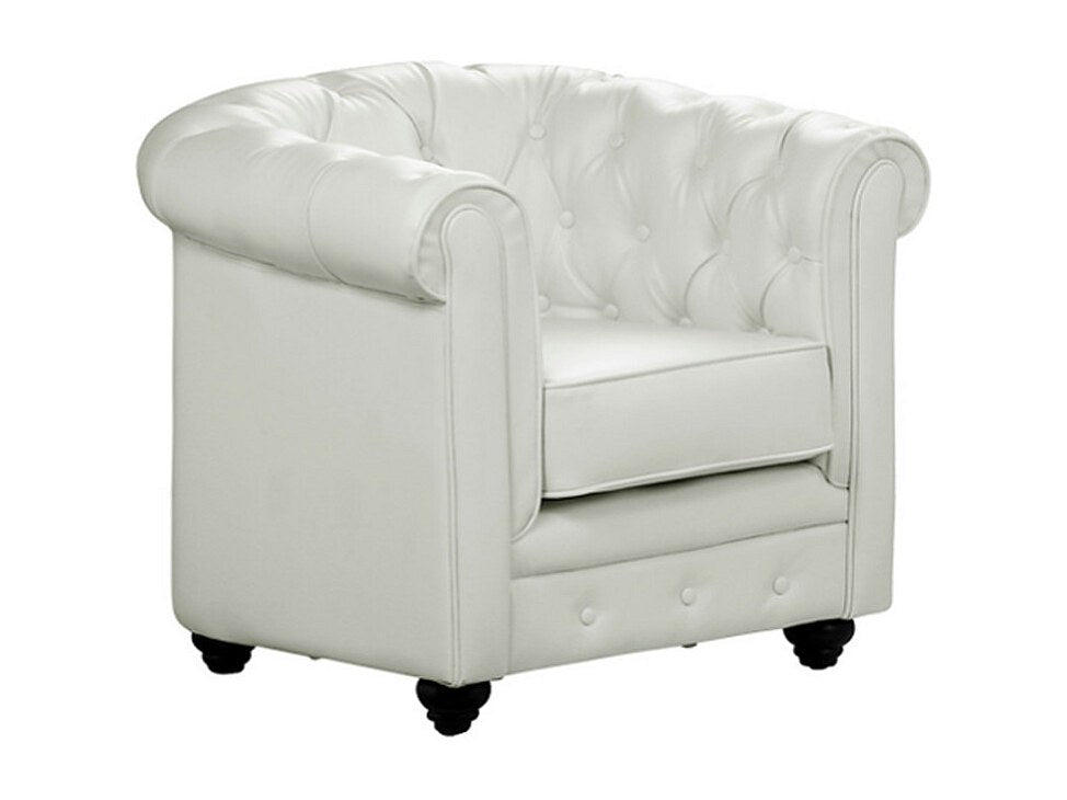 Vue d'ensemble du lot de 2 fauteuils chesterfield ELLIOT blancs