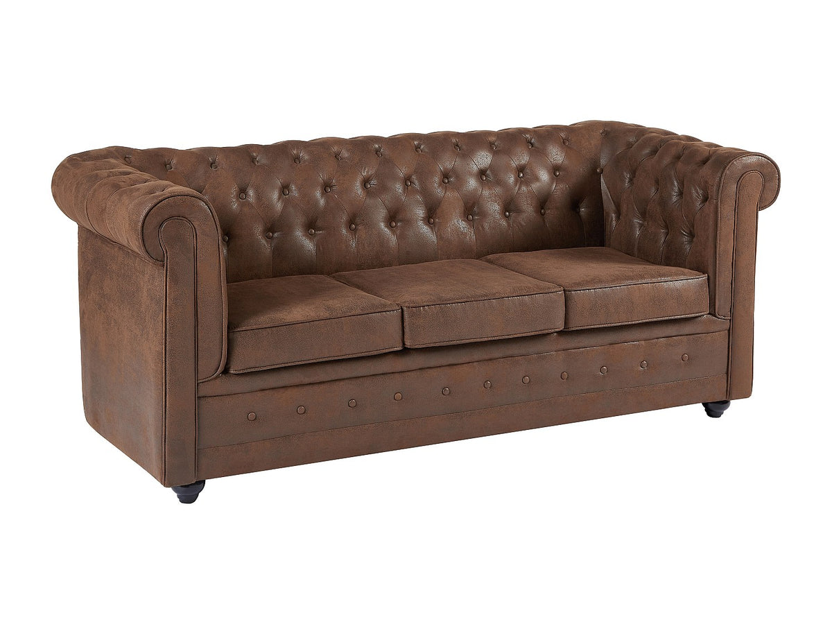 Canapé lit chesterfield CARLTON 3 places microfibre marron