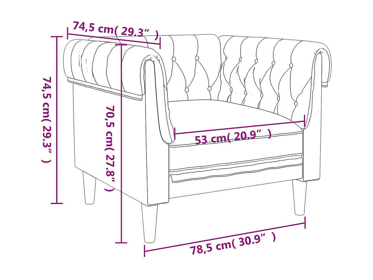 Vue d'ensemble du fauteuil chesterfield RAMSEY en tissu taupe