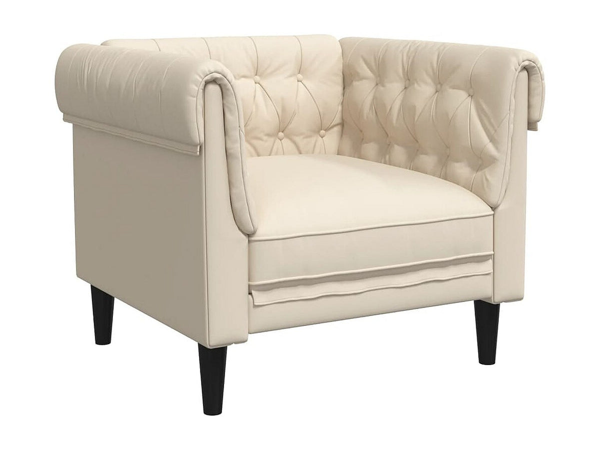 Capitonnage du fauteuil chesterfield GALTON en tissu crème