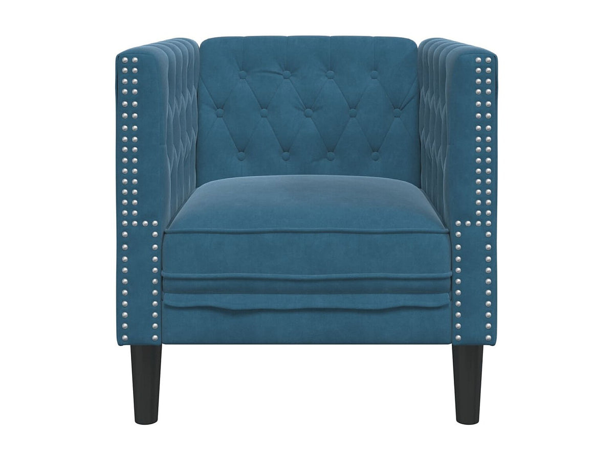 Détail du velours bleu du fauteuil chesterfield DENTON