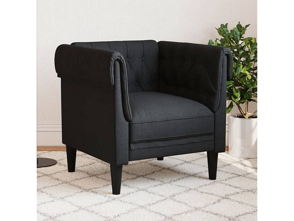 Fauteuil chesterfield 1 place en tissu noir - GRAFTON