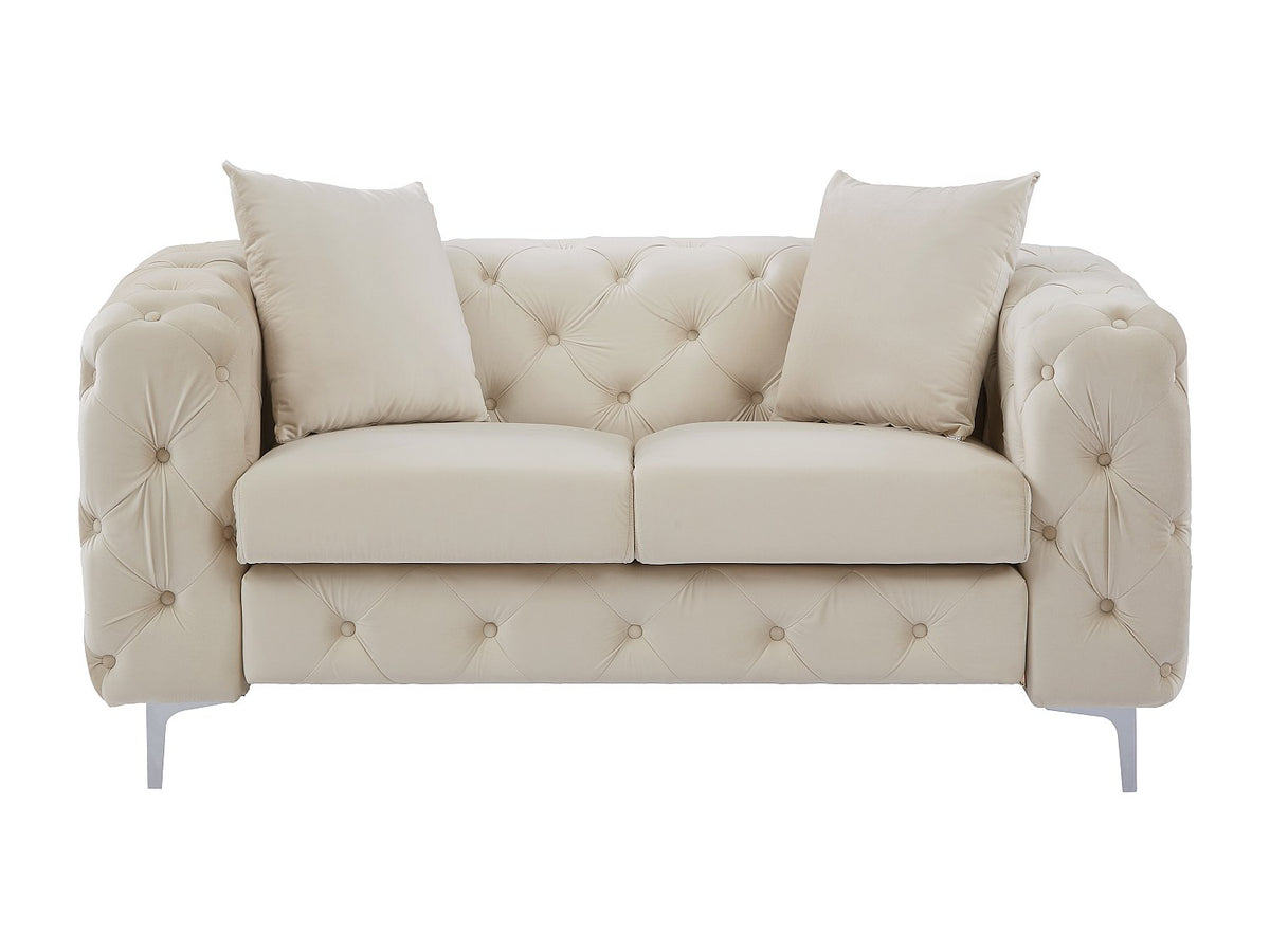 Capitonnage du canapé chesterfield EDWINA 2 places velours beige