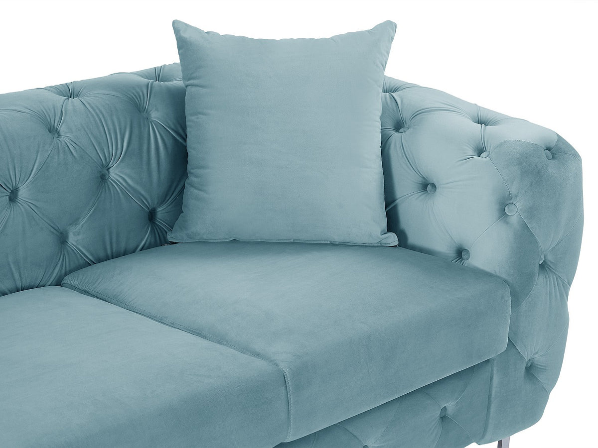 Assise déhoussable du canapé chesterfield EDWINA en velours bleu ciel