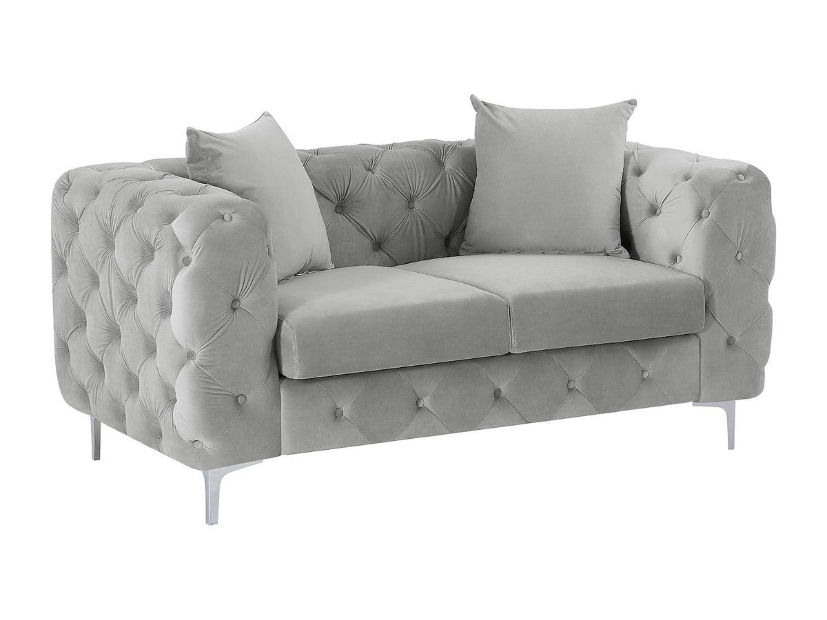Capitonnage du canapé chesterfield EDWINA 2 places velours gris clair