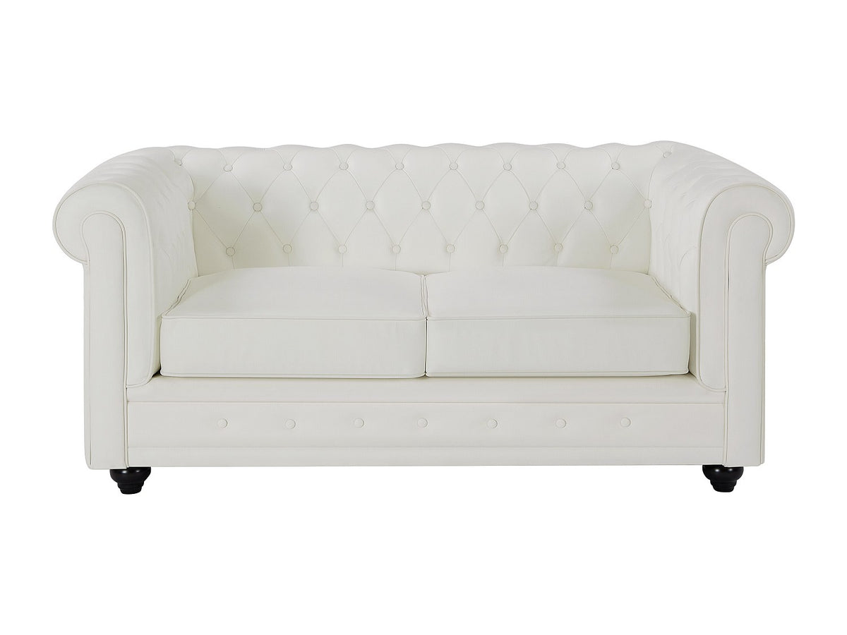 Accoudoirs arrondis du canapé chesterfield BEAUMONT cuir de buffle blanc
