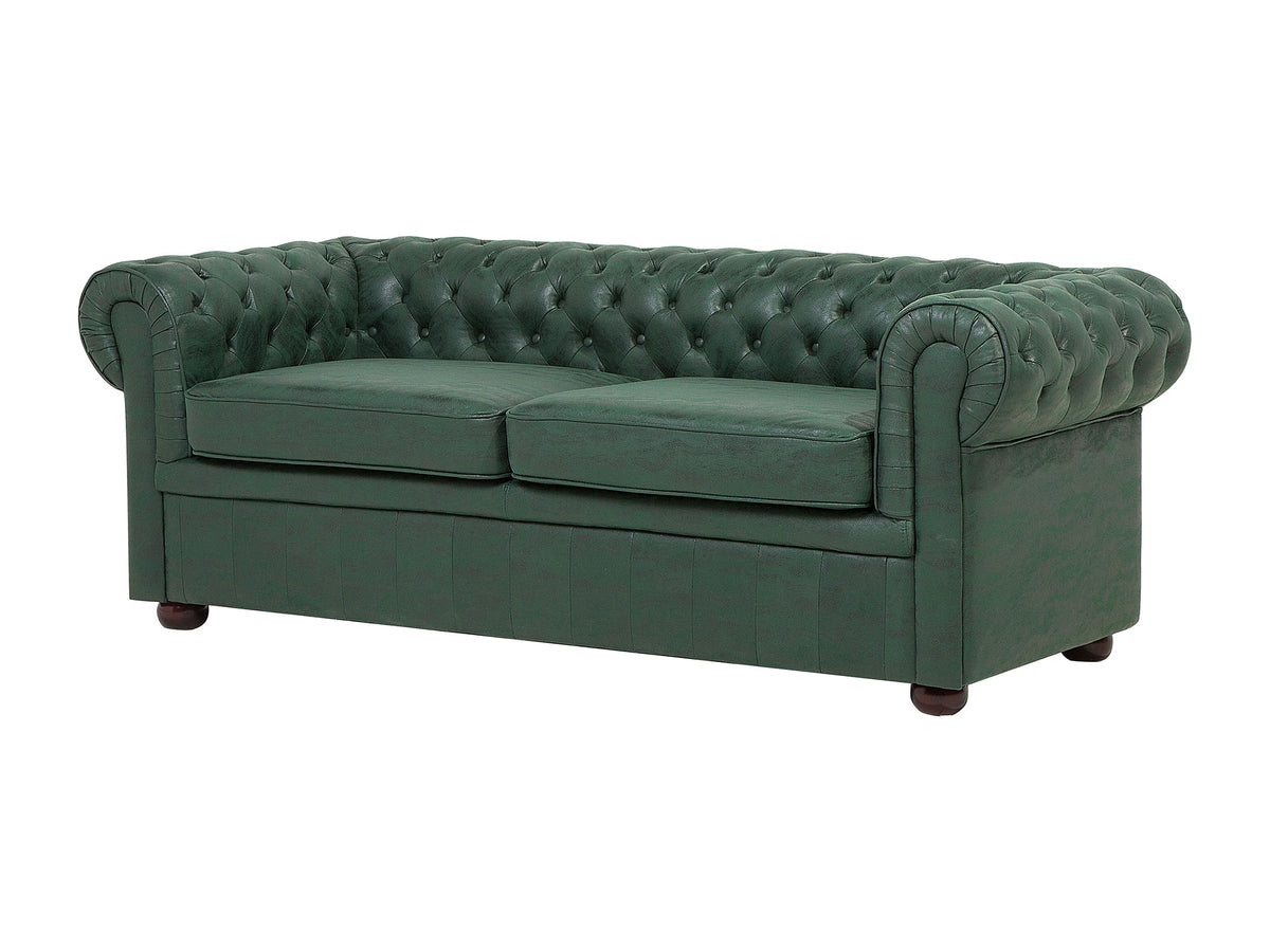 Pieds en bois du canapé chesterfield BRAMPTON simili vert