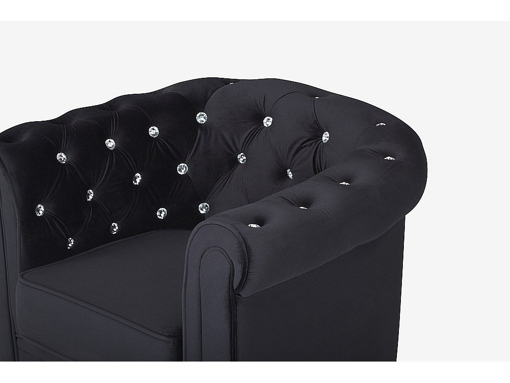 Détail du velours noir du fauteuil chesterfield CRYSTAL