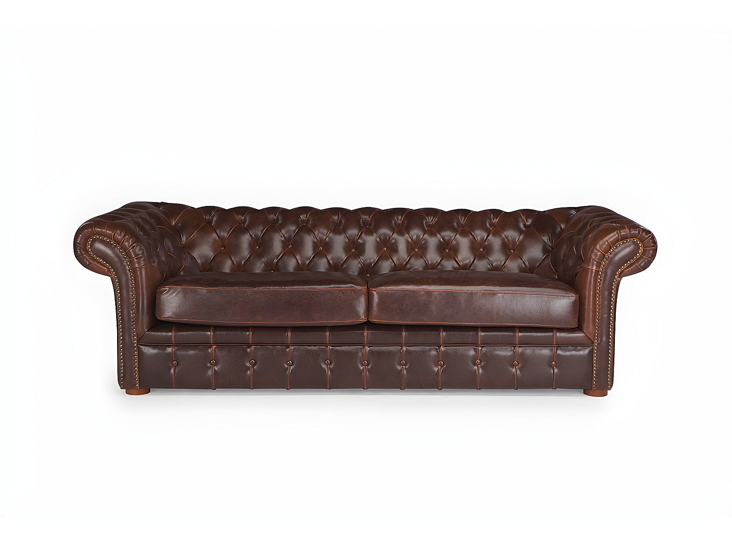 Vue d'ensemble du canapé chesterfield CLOTAIRE 3 places cuir vieilli