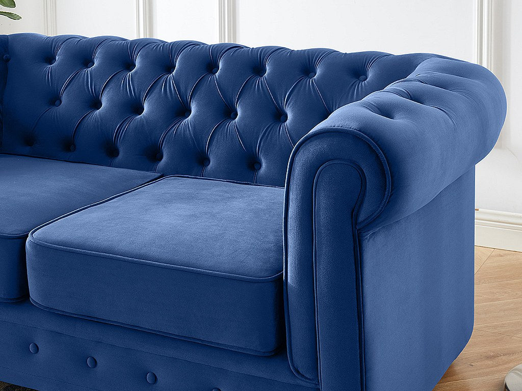 Vue d'ensemble du canapé chesterfield CHILTERN 2 places bleu roi
