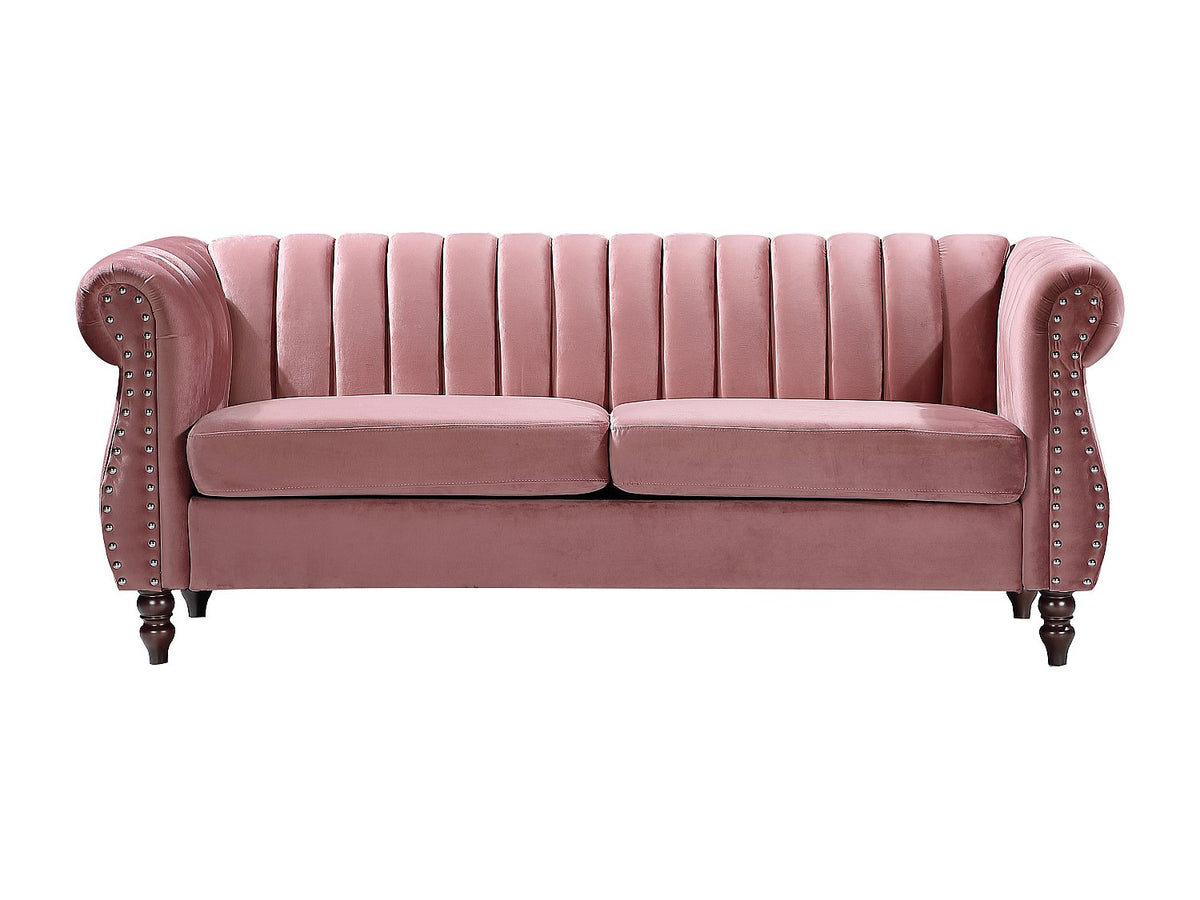 Canapé chesterfield 3 places en velours rose poudré - TRUMBO
