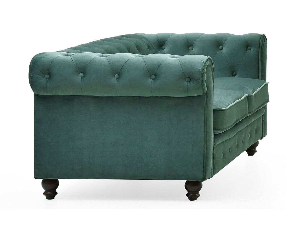 Vue d'ensemble du grand canapé chesterfield WINDSOR 2 places vert