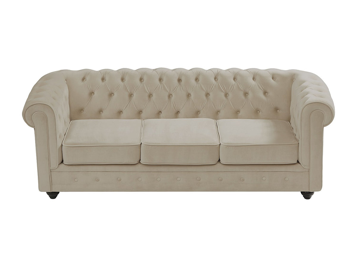 Capitonnage du canapé chesterfield NEWPORT 3 places velours beige