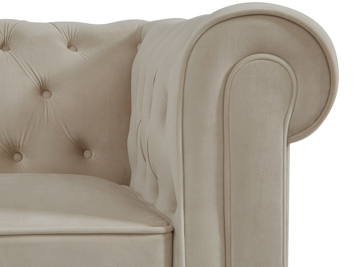 Capitonnage du canapé chesterfield ISLINGTON 2 places velours beige