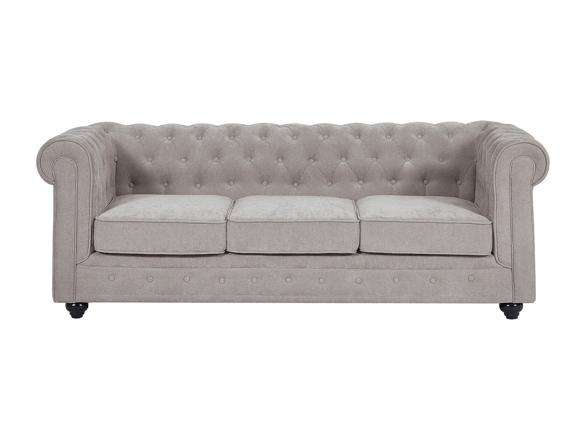 Capitonnage du canapé chesterfield WALTON 3 places tissu gris