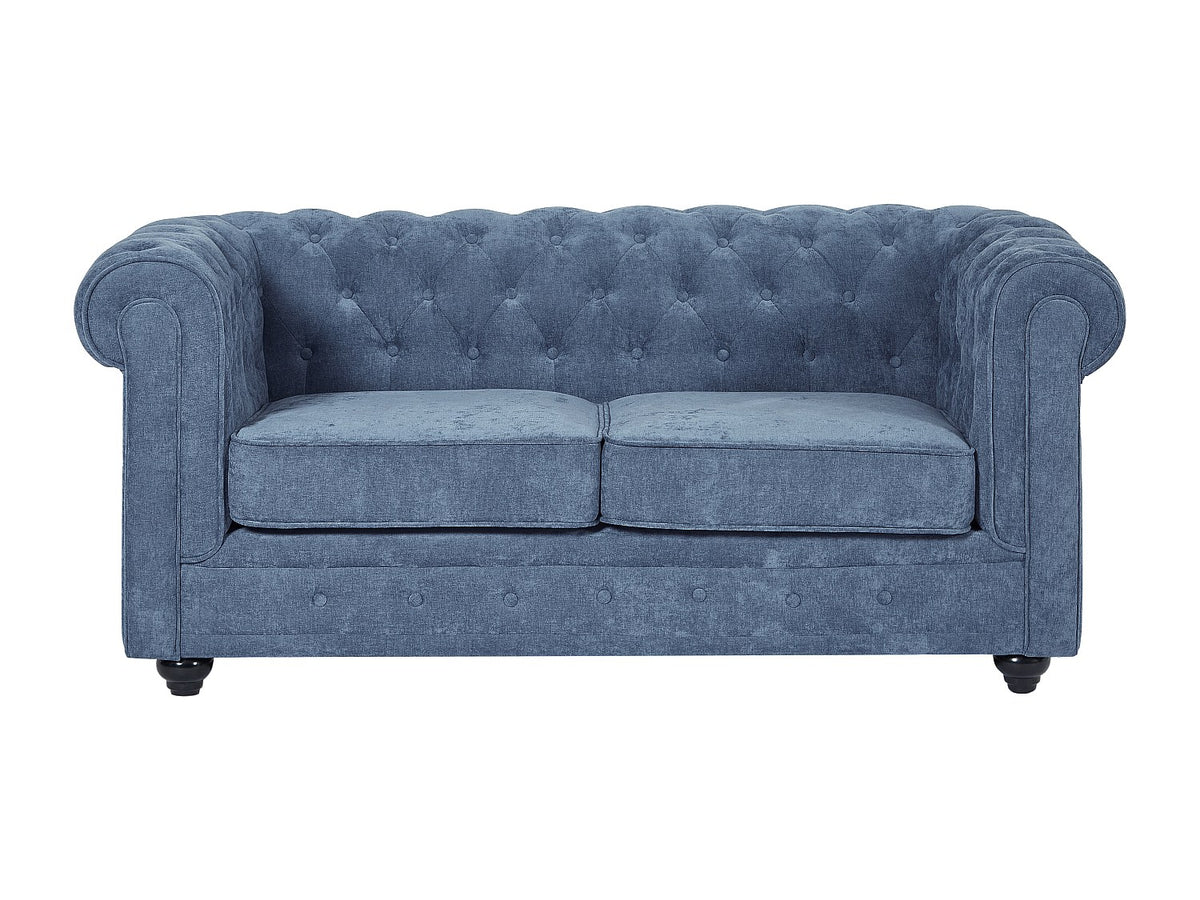 Capitonnage du canapé chesterfield WALTON 2 places en tissu bleu