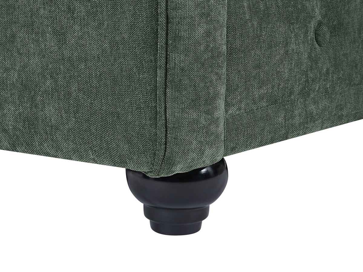 Dossier capitonné du canapé chesterfield WALTON en tissu vert