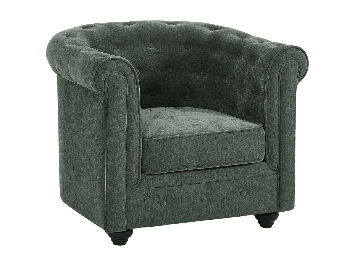 Capitonnage du fauteuil chesterfield WALTON en tissu vert