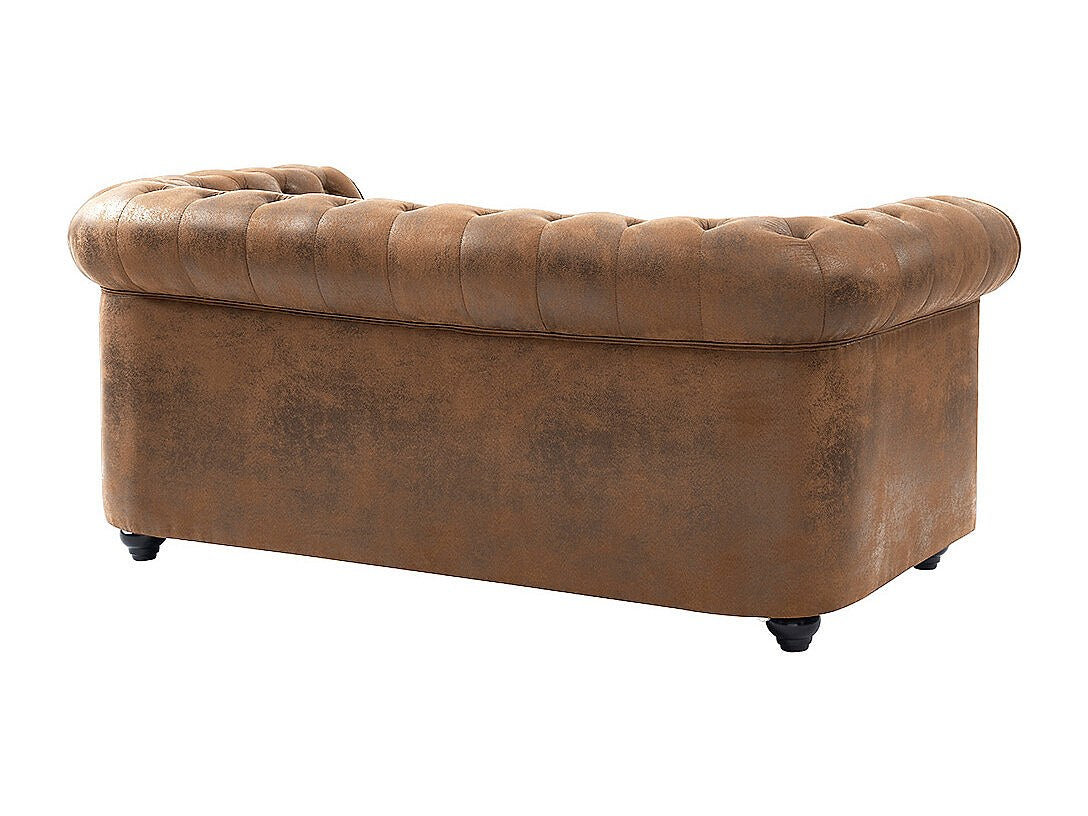 Canapé chesterfield CARLTON 2 places marron vu de trois quarts