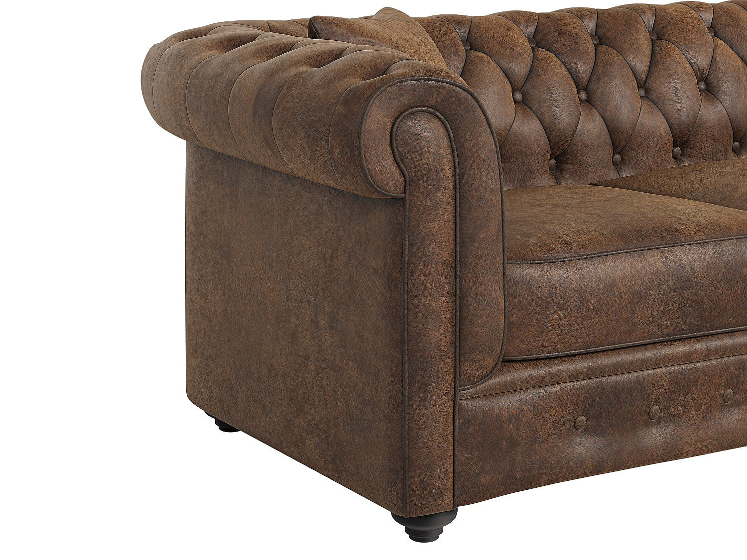 Coussins déco et assise du canapé d'angle chesterfield TOLEDO marron