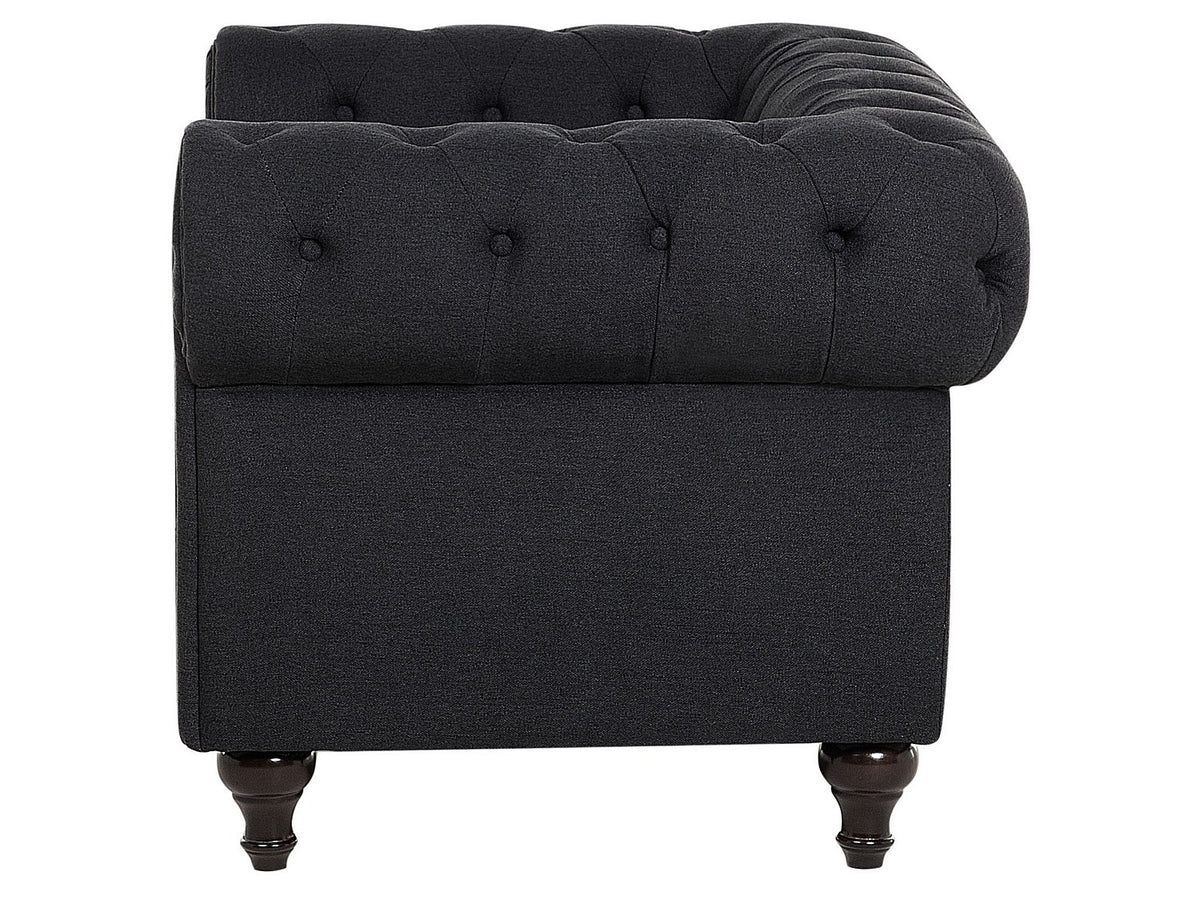 Détail du tissu coton gris du fauteuil chesterfield BARROW