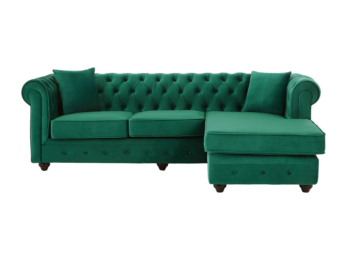 Capitonnage du canapé d'angle chesterfield TOLEDO velours vert