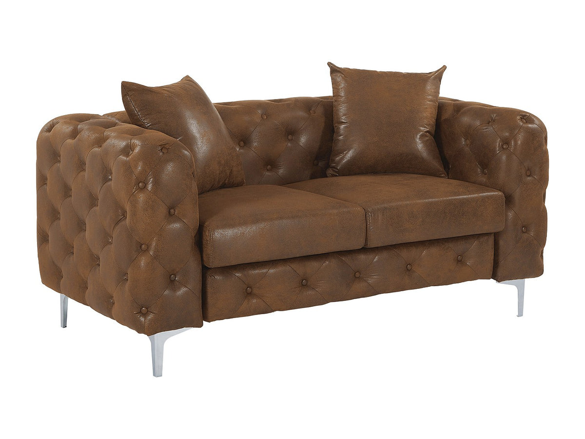 Accoudoirs arrondis du canapé chesterfield EDWINA aspect cuir vieilli