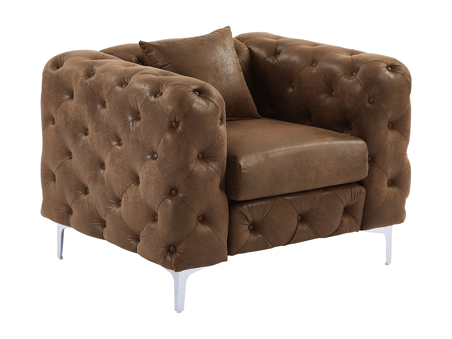 Capitonnage profond du fauteuil chesterfield EDWINA en microfibre marron