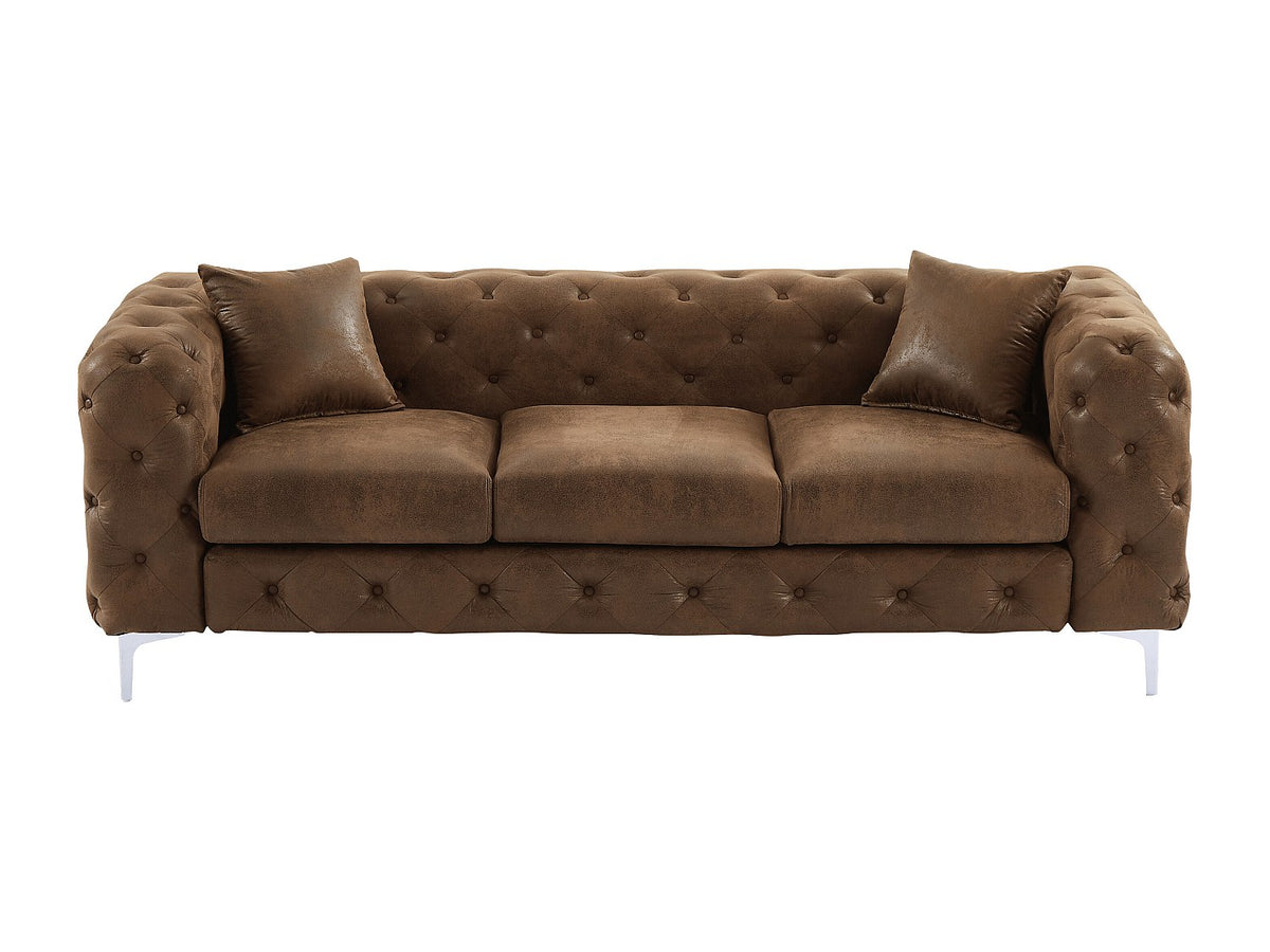 Accoudoirs arrondis du canapé chesterfield EDWINA aspect cuir vieilli